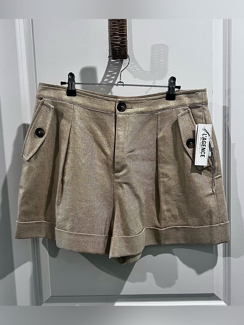 L'Agence Safari Pleated Cotton Twill Shorts